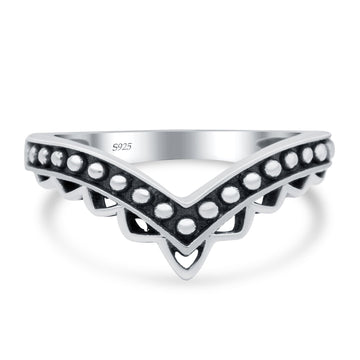V Ring Oxidized Band Solid 925 Sterling Silver Thumb Ring (9mm)